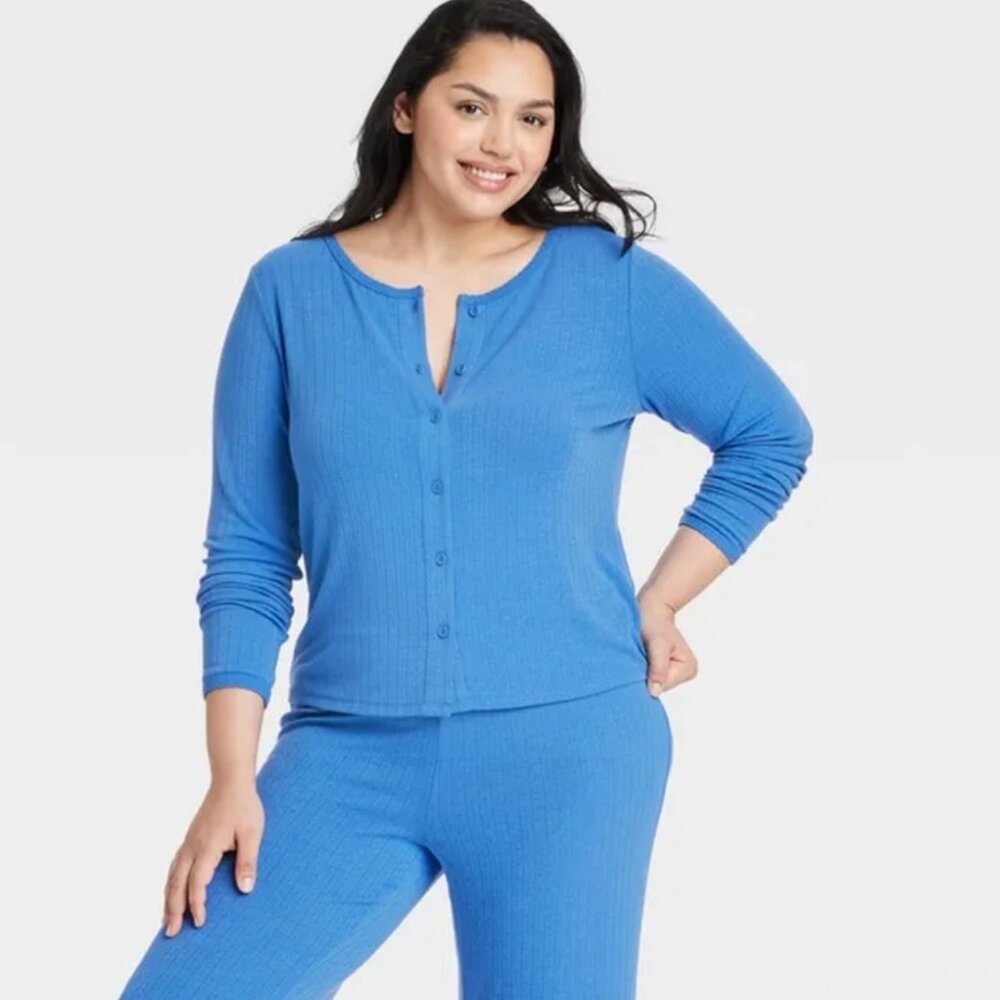 Auden Pointelle Blue Button Up Cardigan Sweater Sleepwear PLUS SZ MULTIPLE SIZES